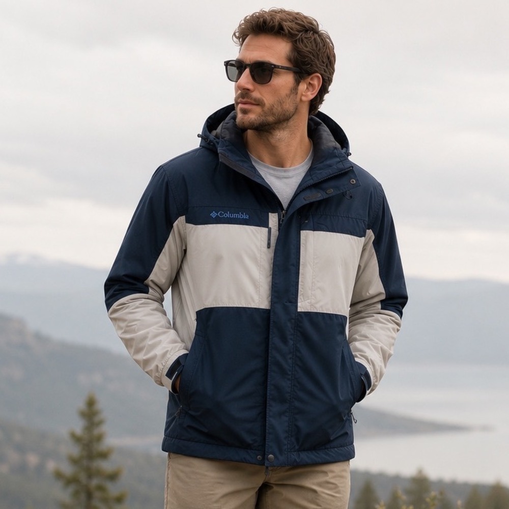 Columbia Omni-Tech Bugaboo 3-in-1 Interchange Jacket Shell Blue Grey Men Large